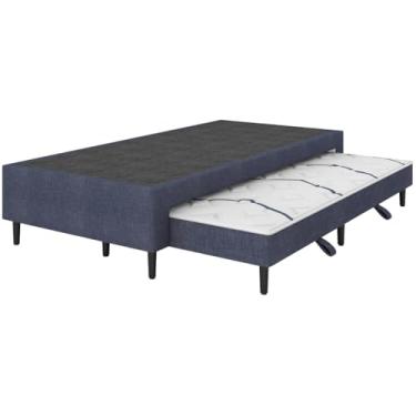 Imagem de Bicama Box Solteiro King (Módulo) Plumatex | 108x198x25cm | Suporte Firme D26/D20 | Revestimento Jacquard, Antiácaros | Cor Azul Elegante