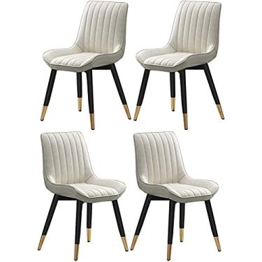 Imagem de Conjunto de cadeiras de jantar – Cadeiras de canto para cozinha, conjunto de 4 cadeiras de jantar, modernas cadeiras de cozinha estofadas de couro, cadeiras laterais com pernas de metal para decoração