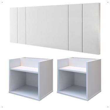 Imagem de Kit 2 Mesinha Divisória Organizadora Suspensa Madri Cabeceira Estofada Cama Box Casal Queen 1,60 Luana (Branco|Branco Corino)