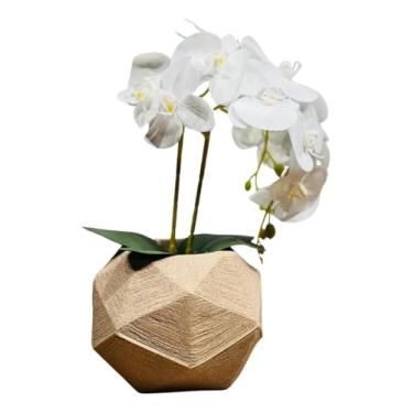 Imagem de Arranjo De Orquidea Branca Decoração Sala Com Vaso Rose Esfera Tamanho M