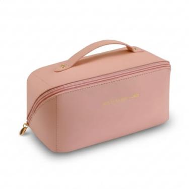 Imagem de Necessaire Feminina Organizador De Maquiagem E Cosméticos Bolsa Impermeável De Viagem Estilo Blogueira Luxo PVC Lavável E Espaçosa (ROSA)