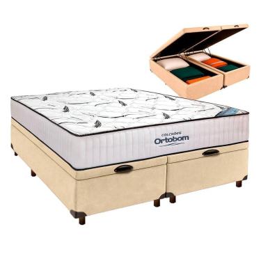 Imagem de Cama Box Azul + Colchão Queen High Foam Ortobom