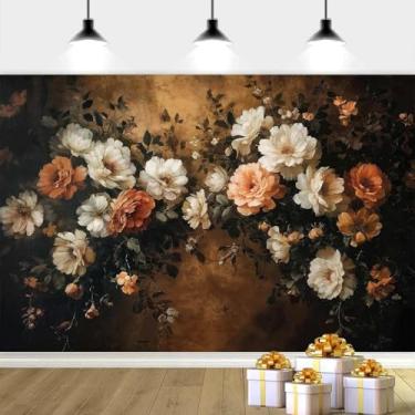 Imagem de Pano de fundo para fotografia floral vintage de 25 x 2,5 m, pintura a óleo retrô, cenário fotográfico, floral, retrato, foto, chá de bebê, decoração de festa de aniversário, marrom-1