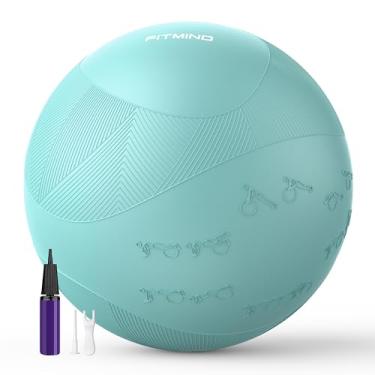 Imagem de FITMIND Bola de exercício extragrossa com padrão em relevo, bola de ioga 55,9 cm/66 cm/76,2 cm para treino de estabilidade de gravidez, bola suíça antiderrapante e antiderrapante com bomba para ioga
