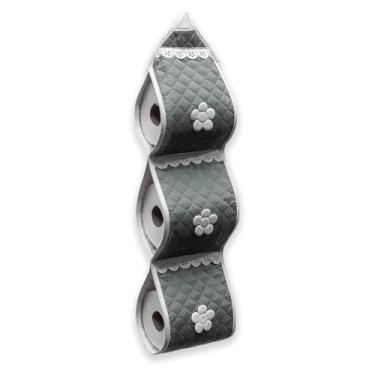 Imagem de Porta Papel Higiênico Matelado de Chão com Suporte para 3 Rolos – Detalhes em Lesé 70x16 cm(cinza)