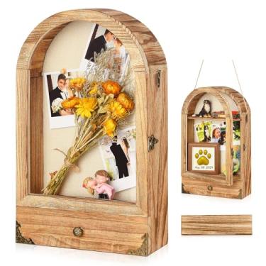 Imagem de DGWJSU Caixa de sombra, caixas grandes de 25 x 40 cm, expositores com fundo de linho e prateleiras e gavetas removíveis, porta-retrato buquê de casamento, medalhas, fotos, decorações de Natal