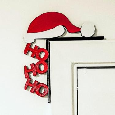 Imagem de Decoração Natalina 3D para Canto de Porta, Gorro do Papai Noel, Vermelho e Branco Moderna(Esquerdo)