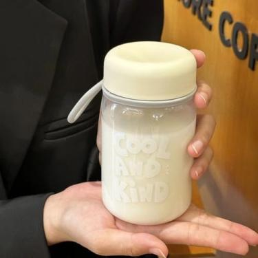 Imagem de Garrafa de água potável transparente equipamento de academia à prova de vazamento garrafas de água de leite portátil (branco-400 ml)