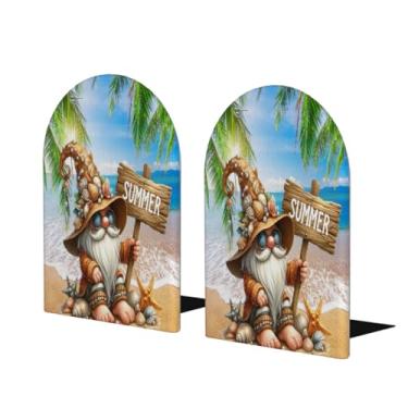 Imagem de Gnomos de verão fofos grandes suportes de livros de madeira decorativo antiderrapante resistente terminais de livro para mesa de escritório em casa biblioteca de estudo escolar divisórias de livros