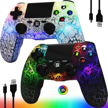 Imagem de CHENGDAO Controller for PS4, Wireless Controllers for PlayStation 4/Pro/Slim, Remote Control with Adjustable RGB Light/1000mAh Battery/6-Axis Motion Sensor/Double Vibration/3.5mm Audio Jack, 2 Pack