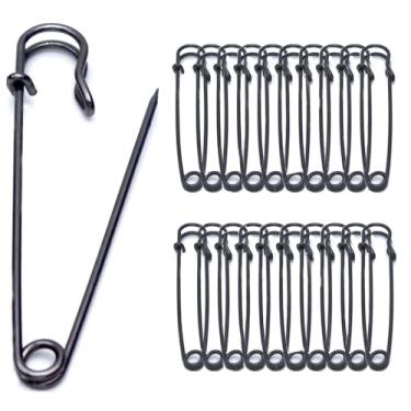 Imagem de 20 pinos de segurança grandes, pinos de segurança de aço resistente de 10 cm para roupas, cobertores, artesanato, saias, saias curtas, couro, lona e lã, etc. (preto brilhante)