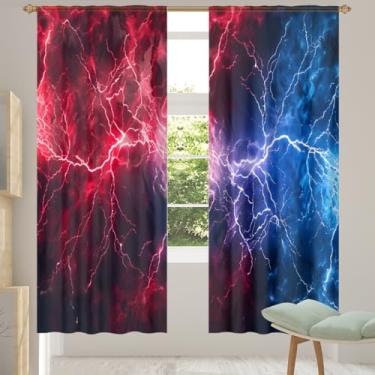 Imagem de 2 conjuntos de painéis de cortinas transparentes, vermelhas, azuis, frescas, arejadas, com filtro leve, painéis de cortina leve, cortina de janela de porta para sala de estar, quarto, jantar, 192 cm