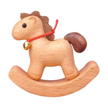 Imagem de Baoblaze Estátua de cavalo de balanço de madeira, peça colecionável para decoração de mesa ou prateleira.