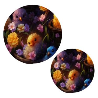 Imagem de Blueangle 2 peças de suporte de panela para pintinhos fofos - conjunto de pegadores de panela de tecido redondo - almofadas quentes trançadas de algodão - porta-copos - tapetes de mesa para cozinhar e