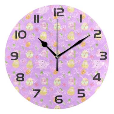 Imagem de GakkiGii Easter Eggs Relógio de parede silencioso sem tique-taque, relógio moderno operado por bateria para escritório em casa, cozinha, quarto - fácil de ler