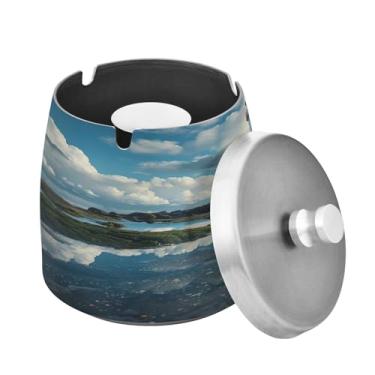 Imagem de Blueangle Cinzeiro Perch Rock Lighthouse com tampa para cigarros, à prova de vento/chuva, aço inoxidável, sem fumaça, inodoro, cinzeiro para uso interno ou externo (391)