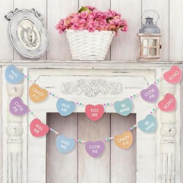 Imagem de Chunful 2 peças guirlanda de madeira dia dos namorados 2 m conversa corações doces guirlanda bandeira fazenda dia dos namorados doces corações provérbios decoração para parede lareira prateleira manto