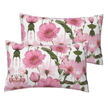 Imagem de Conjunto de 2 fronhas de linho sintético macio com estampa de peônia de jardim, capas reversíveis respiráveis para cama e sofá, decoração com zíper oculto