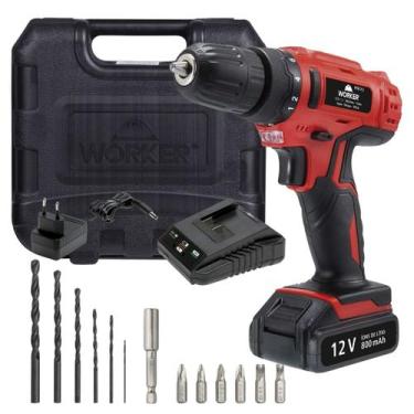 Imagem de Parafusadeira Furadeira 12V Bivolt 10Nm 13 Peças Worker