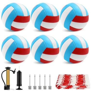Imagem de Hualleko Pacote com 6 bolas de vôlei tamanho 5 oficiais para adultos, com bomba de bola e bolsa de rede, grau de competição para uso interno e externo