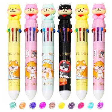 Imagem de YHSMFCL 6 canetas esferográficas multicoloridas de 0,7 mm para cães fofos 10 em 1, canetas coloridas de ponta fina, retrátil, animal, escritório, material escolar, artigos de papelaria kawaii