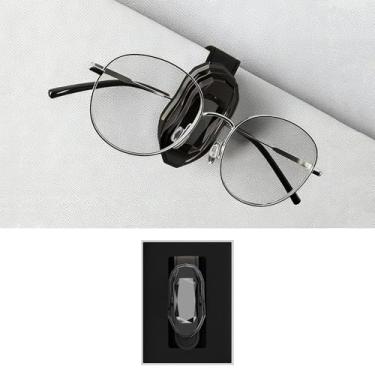 Imagem de FEXIDA Clipe de viseira de operação com uma mão para óculos de sol, suporte antiderrapante para óculos de sol de couro e cristal de carro, clipes com caixa de presente, acessórios de carro para homens