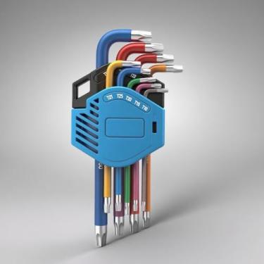 Imagem de Conjunto de chaves Torx premium de 9 peças (T10-T50) - Kit de chaves Allen Star com codificação visível e revestimento antiderrapante, para reparo automotivo/bicicleta