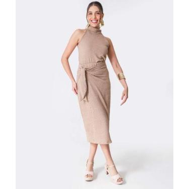 Imagem de Saia Midi Feminina Textura Transpassada Marisa Bege-66088, Bege, G