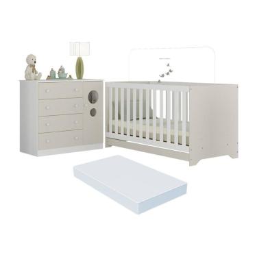 Imagem de Berço Americano 3 em 1 com Colchão Incluso e Cômoda 1 Porta 4 Gavetas Pirulito Multimóveis MP4715