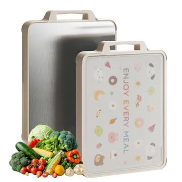 Imagem de Tábua de corte dupla face de 40,6 cm x 28 cm x 1,5 cm – Tábua grossa de grau alimentício com aço inoxidável e PP de alta durabilidade, ideal para separar alimentos crus e cozidos ou carne e vegetais