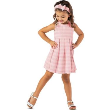Imagem de Vestido Infantil Bebê Rosa Com Faixa De Cabelo Elegante Leve Tamanho:2