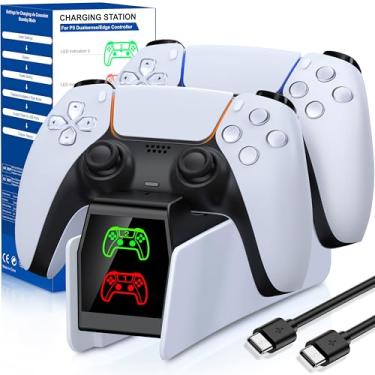Imagem de Estação de carregamento do controlador PS5 compatível com placas frontais PlayStation 5 Edge e controlador duplo, acessórios rápidos para PS5, suporte de estação de carregamento com indicadores LED e