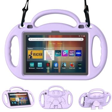 Imagem de Sanyetral Capa para tablet infantil à prova de choque com suporte, alça e alça de ombro, incompatível com Nokia TCL - roxo claro