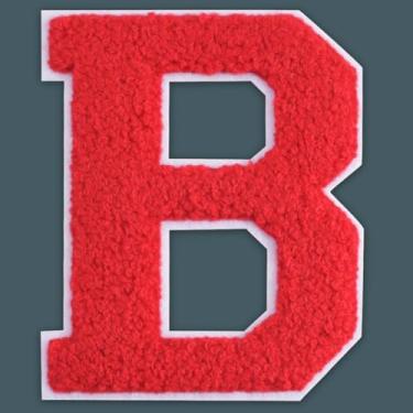 Imagem de QianSiLi Adesivos de letras universitárias de chenille vermelho de 15 cm, letras grandes para jaquetas Letterman, moletons com capuz, mochilas, coletes, roupas, adesivos individuais da letra B