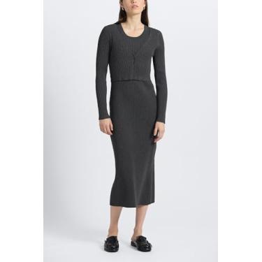 Imagem de Derek Lam 10 Crosby Vestido feminino Fable com nervuras de camada dupla, Cinza melange, PP