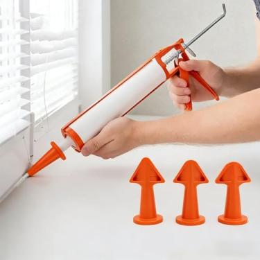 Imagem de Conjunto de pontas de calafetagem com ponta de calafetagem, bicos reutilizáveis para acabamento de argamassa e selante, acessórios de pistola de calafetagem, 3 peças (laranja)