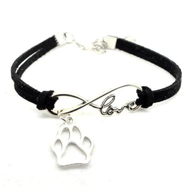 Imagem de BlingNuts Pulseira de couro infinito de aço inoxidável com pingente de pata de cachorro ajustável para mulheres, joia de amizade, presente, F, Aço inoxidável, Sem Pedra Preciosa