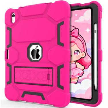 Imagem de CCMAO Capa para iPad 11 polegadas (A16) 2025/iPad 10ª geração 2022 (10,9 polegadas) com suporte durável, suporte de lápis, capa protetora híbrida resistente à prova de choque para iPad 11/10 Gen, rosa