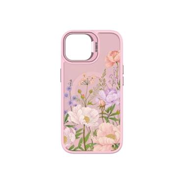 Imagem de Dretal Capa magnética para S26 floral, suporte de lente embutido, 2 protetores de tela, capas magnéticas translúcidas foscas, à prova de choque, estampa de flores, para S26 (rosa, Samsung 26)