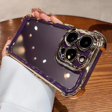 Imagem de HTVJFXCapa de silicone transparente com revestimento de airbag em cores contrastantes para iPhone 16 Pro Max (para iPhone 16 Pro Max/Roxo)