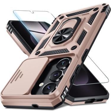 Imagem de Janmitta Compatível com Samsung Galaxy S26+ Plus Capa de lente de câmera deslizante embutida + protetor de tela + suporte de anel de dedo, capa de telefone de corpo inteiro resistente à prova de