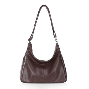 Imagem de Bolsas Hobo para mulheres, bolsa de ombro de couro vegano, bolsas elegantes e despojadas com alça ajustável e fecho de zíper