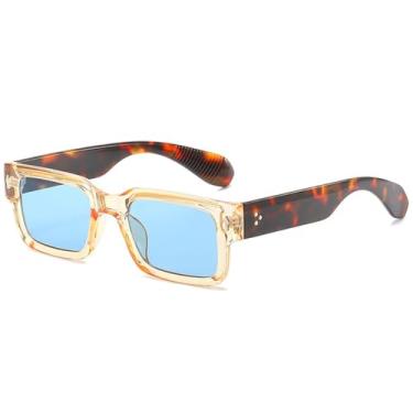 Imagem de Óculos de Sol Femininos com Rebites, Armação Grossa, Lentes Degradê e Proteção UV400, Estilo Punk, para Esportes ao Ar Livre, Corrida e Ciclismo, Estampa de Leopardo Azul