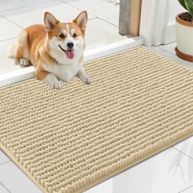 Imagem de OLANLY Tapete de porta de cachorro para patas enlameadas 61 x 40 cm, capacho de lama de chenille ultra absorvente, antiderrapante, lavável e com armadilha de sujeira para entrada interna, tapetes de