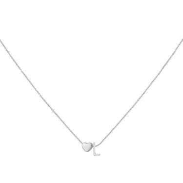 Imagem de brenstof Colar feminino com inicial de coração dos EUA - Colar com pingente de letra A banhado a ouro 18K delicados colares de coração minúsculos colares de inicial para presentes de aniversário para