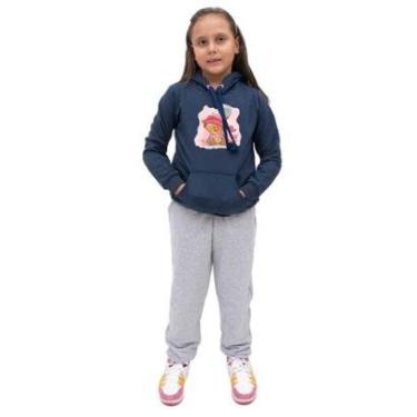 Imagem de Conjunto Moletom Infantil Feminino Blusa Canguru Capuz Estampa Urso Com Calça-Feminino