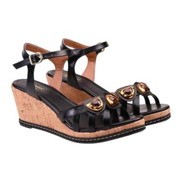 Imagem de Sandália Toda Dela B180 Anabela Cortica Salto Médio Feminina, Preto, 3