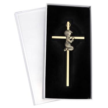 Imagem de Bekith Presentes de batismo com cruz de parede para bebês, cruz de batismo para meninos católicos de 15 cm para primeira comunhão, batizado, decoração de parede com cruz de menino rezando