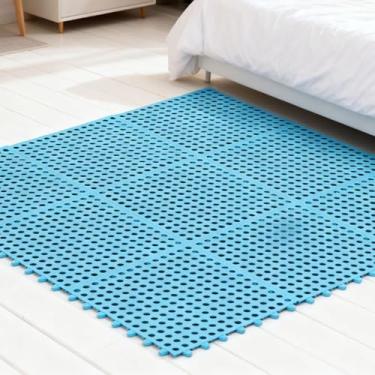 Imagem de Mingzhe Tapete de Banheiro para Evitar Escorregar, Tapete de Banho Interno Confortável Emendado, Cozinhas, Residências (Azul celeste)