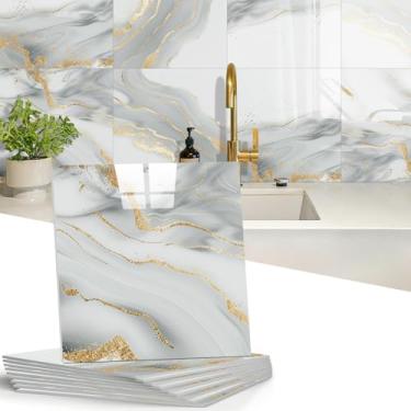 Imagem de MoonFun Retire e cole azulejo Backsplash, 10 peças de azulejos de mármore autoadesivos à prova d'água para parede, painéis de parede de PVC para banheiro, cozinha e sala de estar - azulejo não real